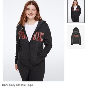 Pink Everyday Lounge Perfect  full Zip Hoodie sz-S Dark Grey Classic Logo color